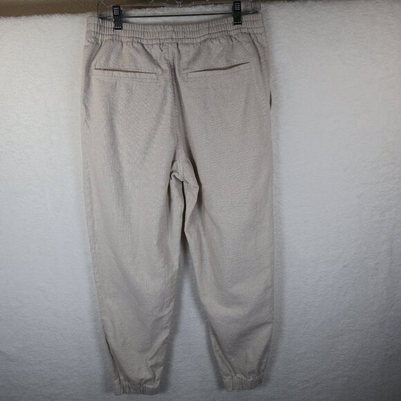 ZARA Linen Blend Joggers Pants High Rise Size Medium Pockets Elastic Drawstring - Picture 3 of 7